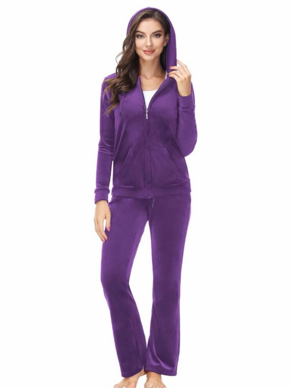 Vintage VS  Purple Velour Zip Hoodie with Flared Lounge Pants set